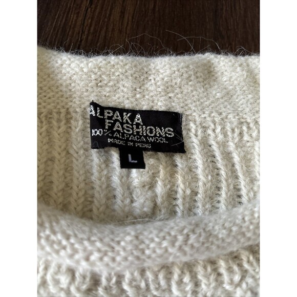 Vintage 100% Alpaca Cable knit Fisherman Pullover Crew Neck Nordic SoHo Boho SzL - Picture 4 of 5